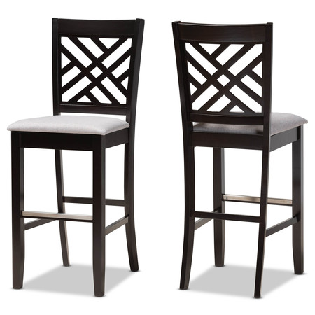 BAXTON STUDIO Jason Grey Upholstered and Espresso Wood 2-Piece Bar Stool Set 167-10851